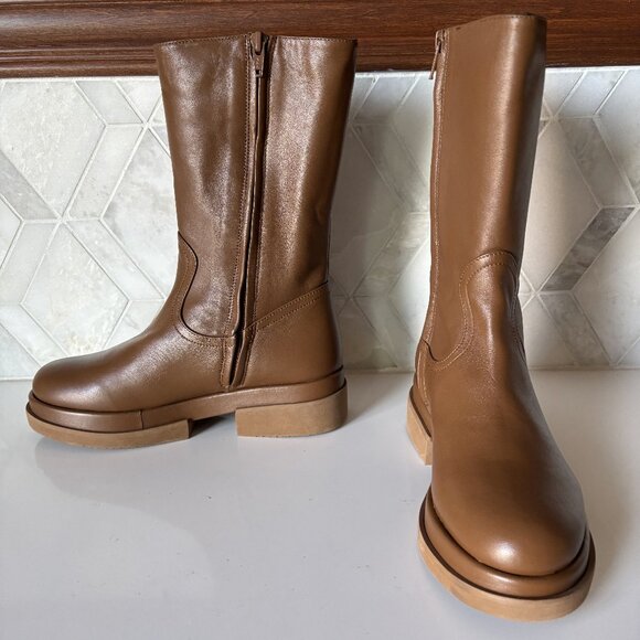 Paloma Barcelo Size 37/6.5 Brown Leather Tall Ankle Boot with Zipper - Picture 1 of 9